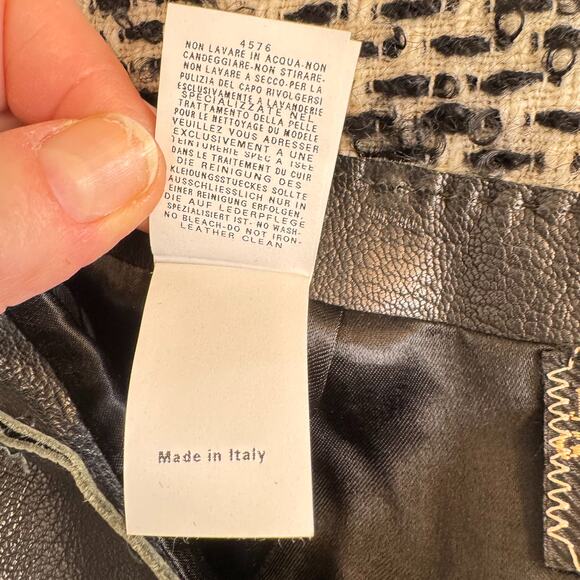 Vintage Jean Paul Gaultier Wool Leather Skirt Size 12 Black White Knee Length - Picture 7 of 10